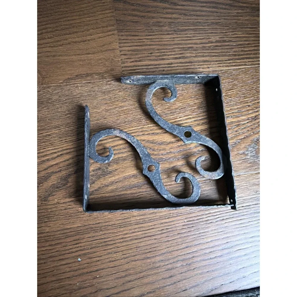 Pair Hand Forged Wrought Iron Shelf Brackets 8x6